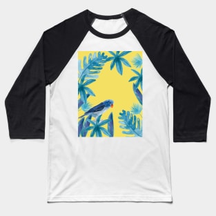 Blue Pacific Parrotlet with tropical leaves and an illuminating background Baseball T-Shirt